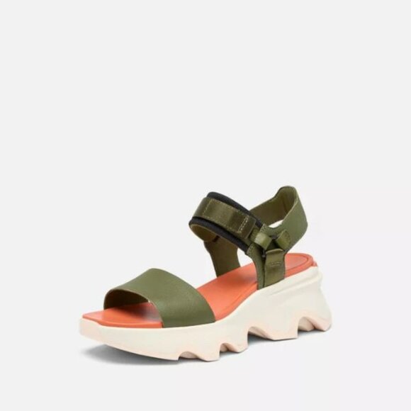 NWT SOREL KINETIC Impact Y-Strap High Women's Wedge Sandal -  Utility Green - Picture 3 of 5